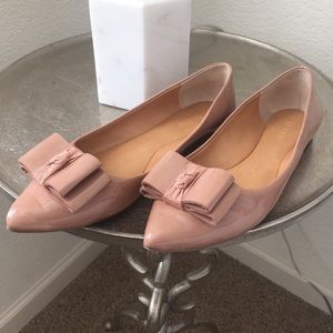 J Crew nude flats with bow detail.